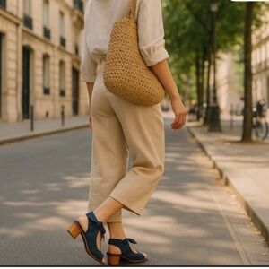 Bernardo Navy Suede Bow Peep-Toe Heels